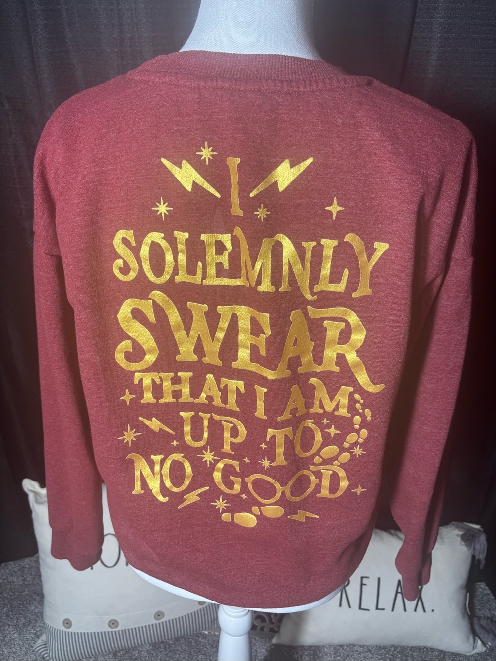Hogwarts Maroon Crewneck Sweatshirt with Gold Crest-Harry Potter - Picture 3 of 4